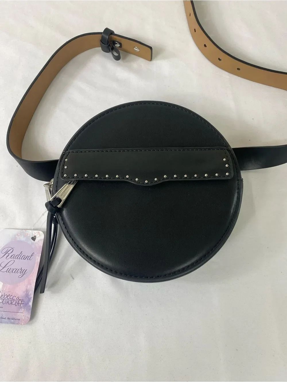 Rebecca Minkoff Black Round Leather Crossbody Belt Bag with Stud Detail